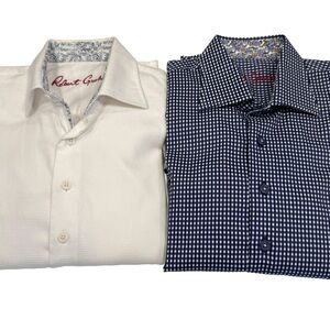 Robert Graham BOYS LOT OF 2 Button Down Shirts 1-white 1-blue Check Sz 8